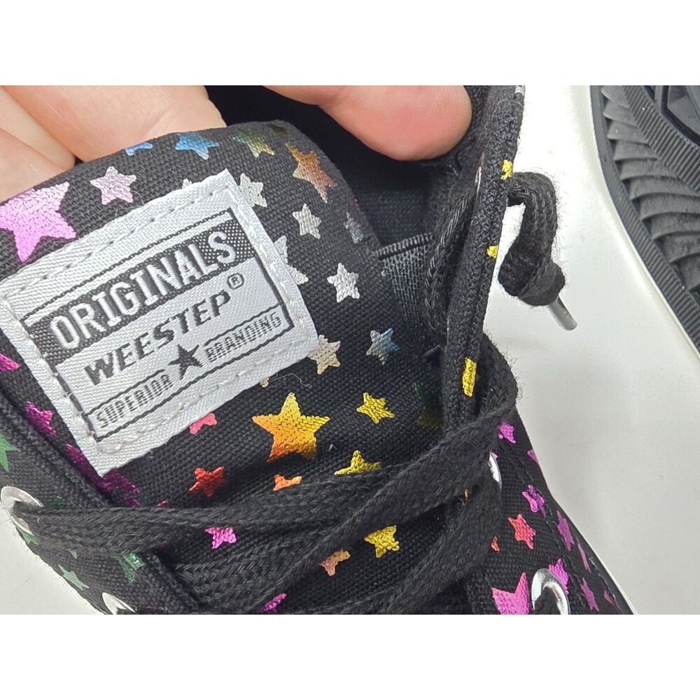 Weestep Kids Metallic Rainbow Star Print High Top Canvas Sneakers Size 1 Black - Picture 9 of 14